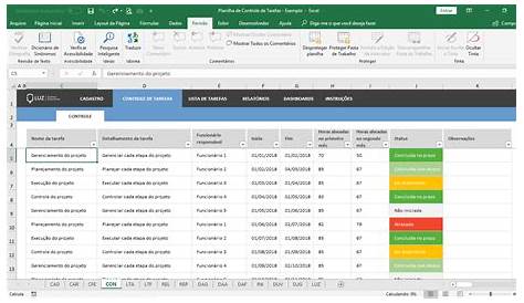 Planilha de Controle de Tarefas em Excel 4.0 - Planilhas em Excel – LUZ