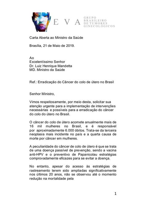 modelo de carta ao ministro da saude