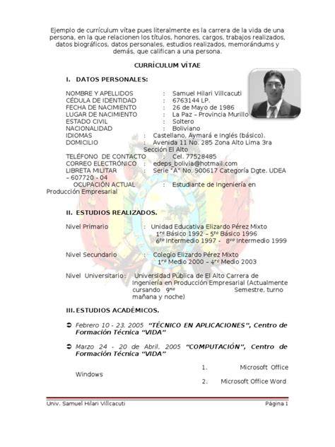 Curriculum Vitae Modelo Bolivia