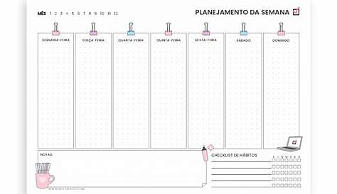 5 Planner Semanal para Imprimir Grátis 2024 e Planner Mensal em PDF A3