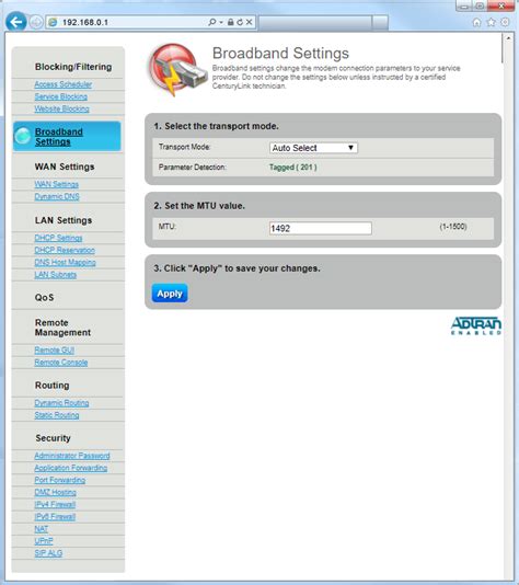 Modem Settings Interface