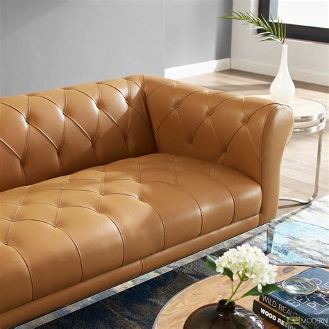 Favorite Modern Button Tufted Leather Sofa For Small Space