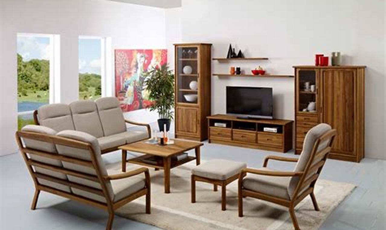 modern day living room with teak wood furniture