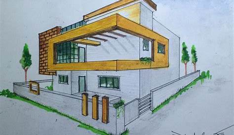 Modern House Drawing Sketch With Color Easy Drawn Pencil Plans 140861