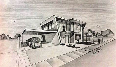 Modern House Drawing Sketch Contemporary Hand Rendered Perspective For Famous