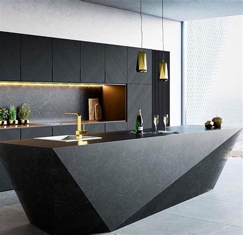 Modern matte black kitchen with gold finishes kitchen room design