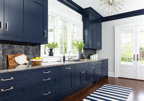 Modern Navy Blue Kitchen with Waterfall Island in 2020