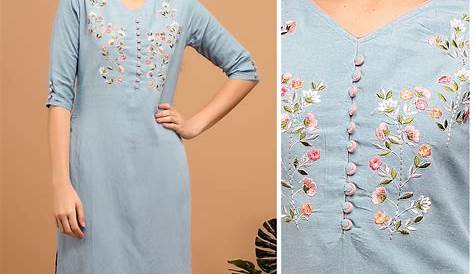 Modern Simple Hand Embroidery Designs For Kurtis And Elegant. Beautiful Kurti With Chandelier