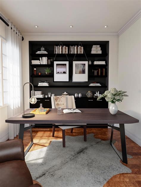 Ravishing White Floating Shelves Over Black Office Desk In Modern Gray