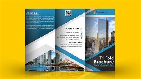 modern trifold brochure design with blue shapes Download Free Vector