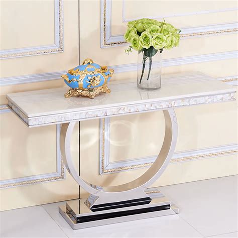 Modern 63 Rectangular Console Table With Faux Marble Top & Chrome Base