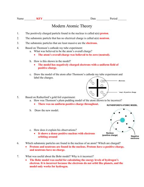 modern atomic theory worksheet answers