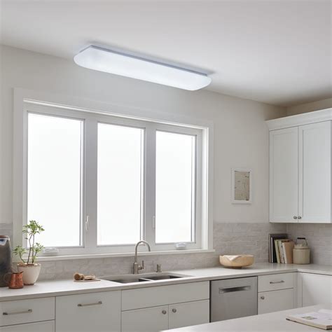Modern Satin Silver Twin Fluorescent Kitchen Ceiling Light 2 x 54 Watt