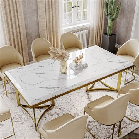 Modern Rectangular Faux Marble Dining Table