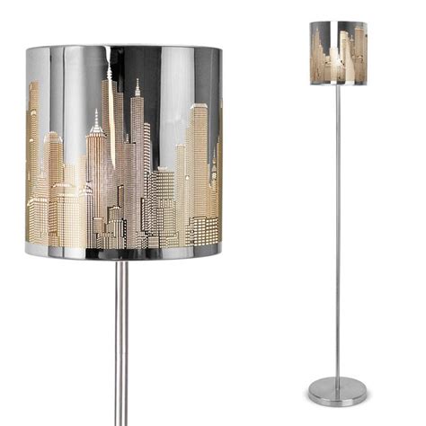 modern silver chrome new york skyline floor lamp