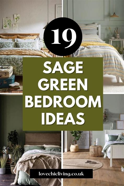 Image of a modern bedroom with sage green walls, sleek furniture, and bold geometric patterns.