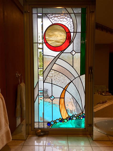 Contemporary stained glass roundel door panels Stained glass door