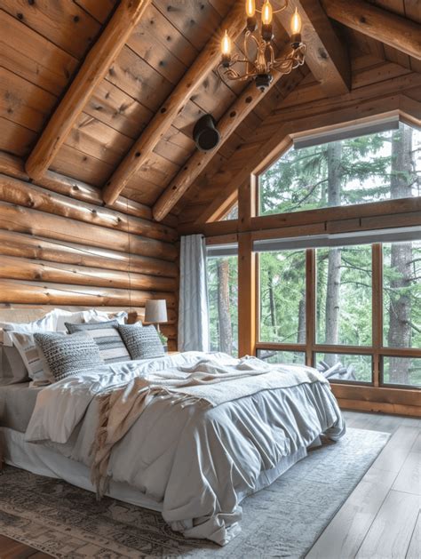 Modern touches in log cabin bedroom