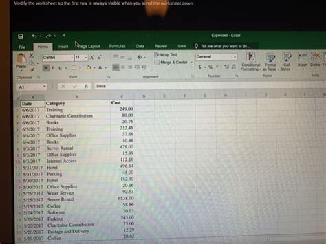 Modify The Worksheet So The First Row Is Always Visible