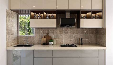 Modular kitchen styled in burgundy hues Kitchen room