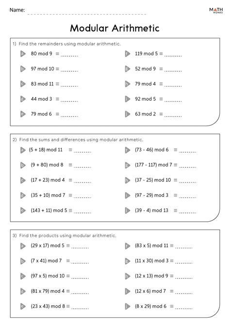 Modular Math Practice Problems Worksheet