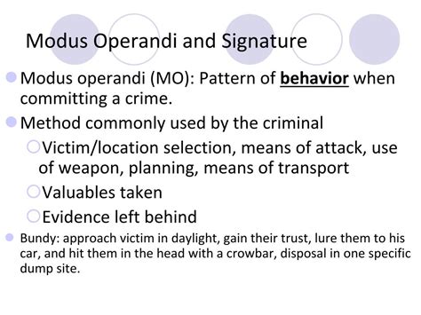 Modus Operandi Examples