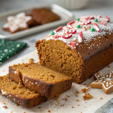 A moist Gingerbread Loaf made with brown sugar, molasses and sweet