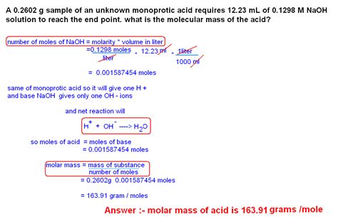molar mass of unknown monoprotic acid