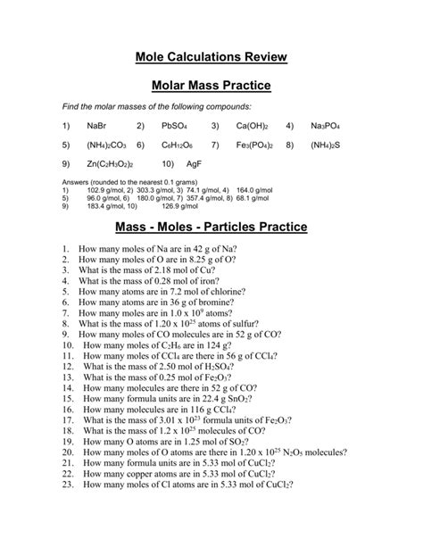 molar mass practice worksheet doc