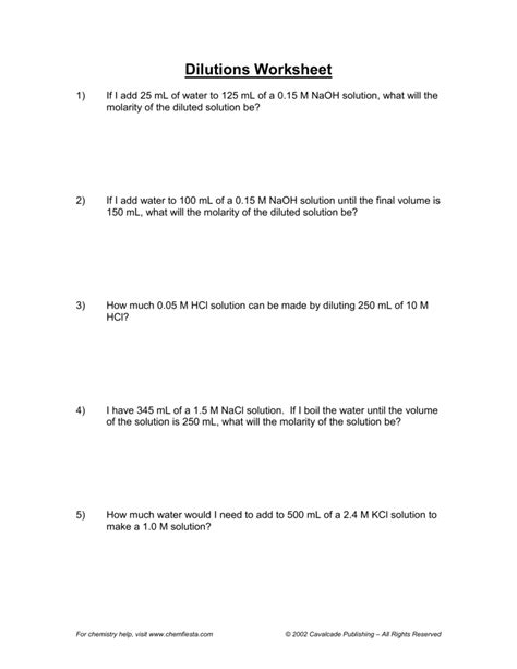 Fresh Molarity By Dilution Worksheet Answers Goal keeping intelligence