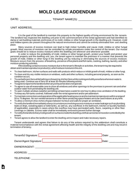 Free Mold Lease Addendum Template Word PDF eForms