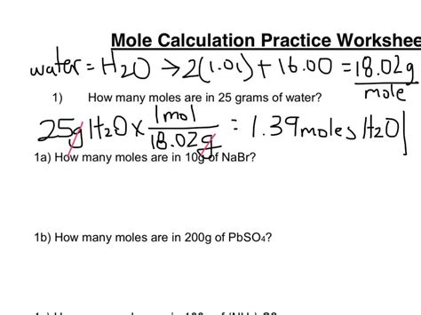 Mole Calculation Worksheet Tes