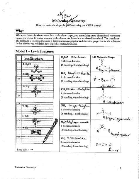 molecular geometry worksheet answer key