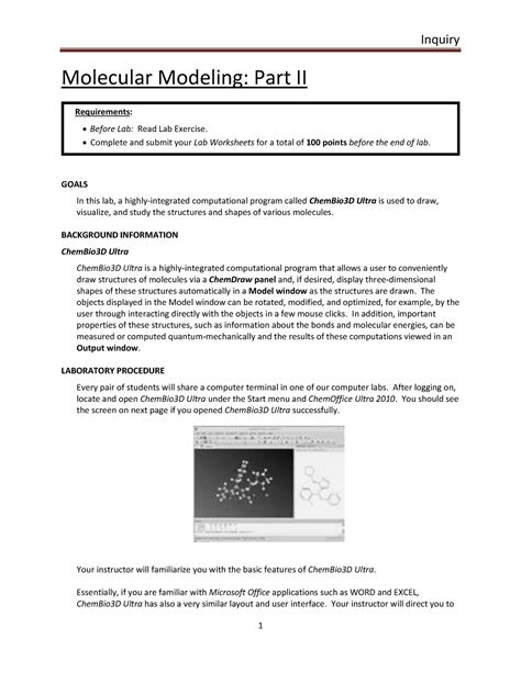 Molecular Modeling Requirements