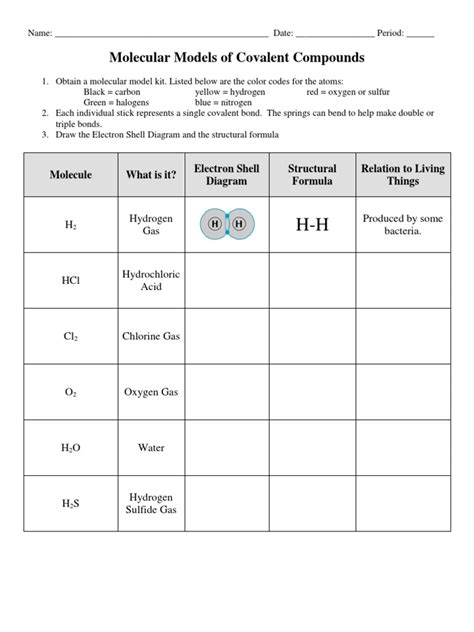 molecules and molecular compounds worksheet answers