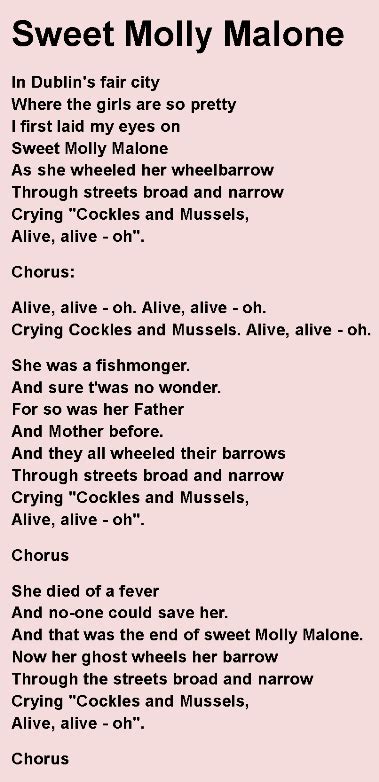 Molly Malone Lyrics Printable