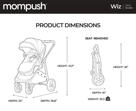 Mompush Wiz Stroller, 2022, Grey