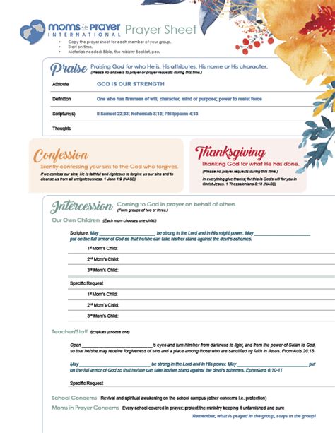 Moms In Prayer Prayer Sheets