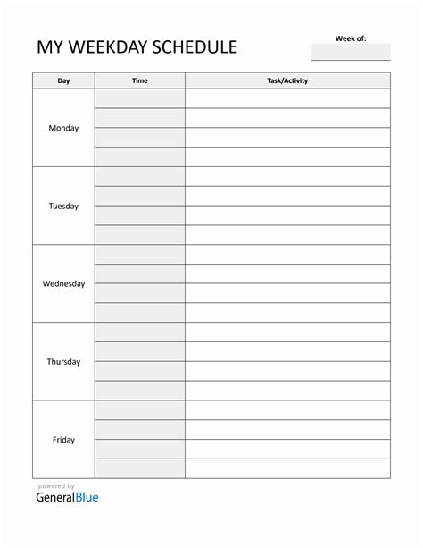 Mon Fri Time Sheet Printable