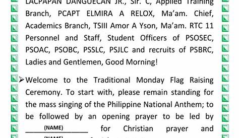 flag ceremony script - Good morning TAGNATIANS To our supportive