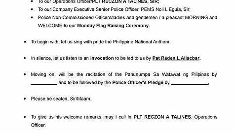 Emcee Script For Monday Flag Raising Ceremony Tagalog