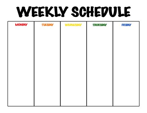Monday Through Friday Weekly Calendar