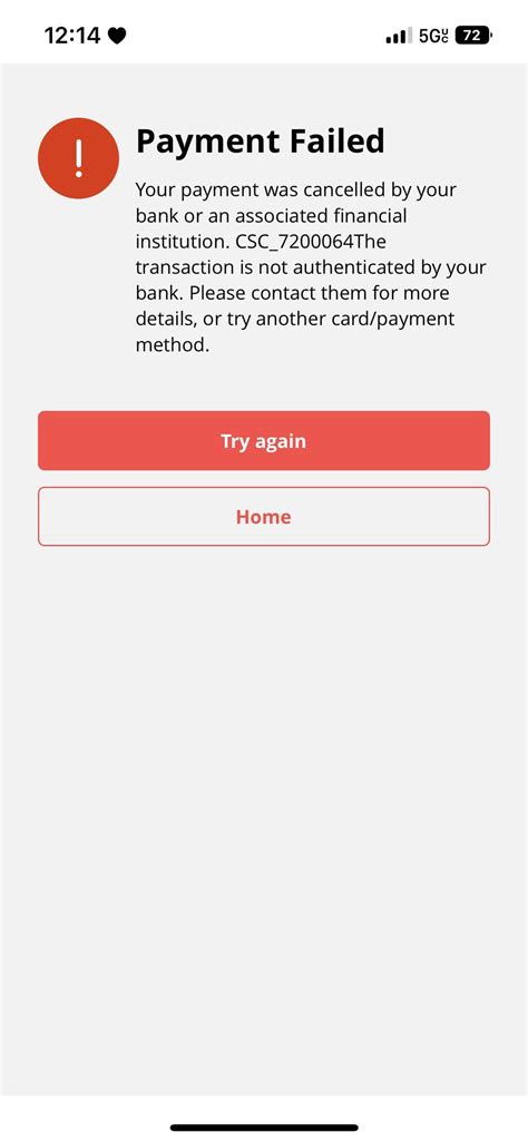 monese payment failed