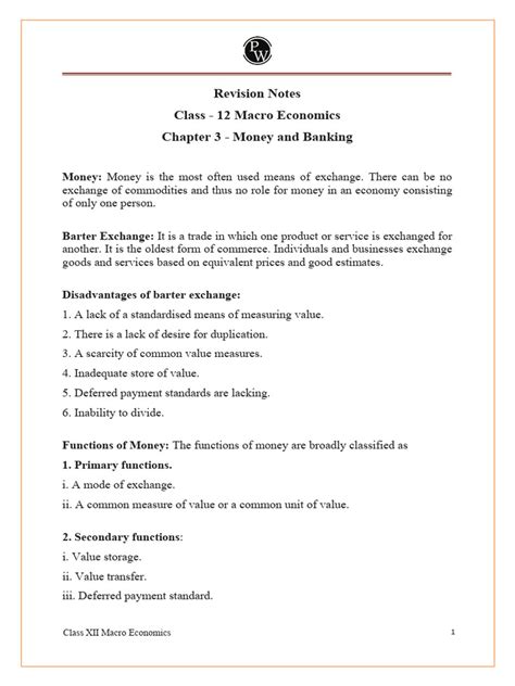 Money And Banking Class 12 Chapter Pdf
