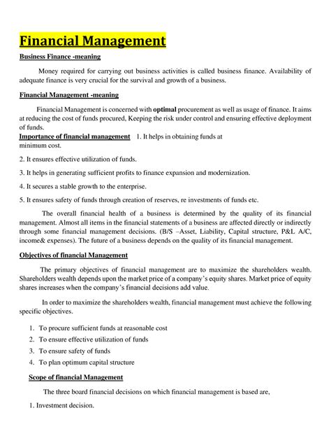 Money Management Notes