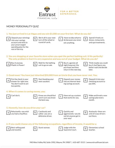 Money Personality Test Printable