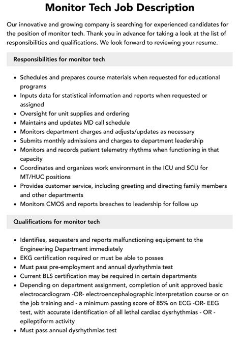 Monitor Tech Job