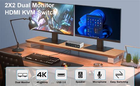 Dual Monitor DisplayPort KVM Switch 8K30Hz 4K60Hz, KVM Switch 2 PC 2 monitors, KVM switches
