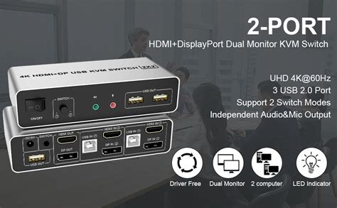 KVM Switch 2 Monitore DisplayPort HDMI 4K60Hz Extended Display, Dual Monitor KVM Switch mit