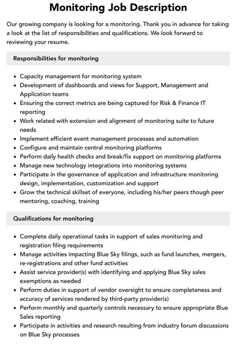Monitoring Camera Job Description